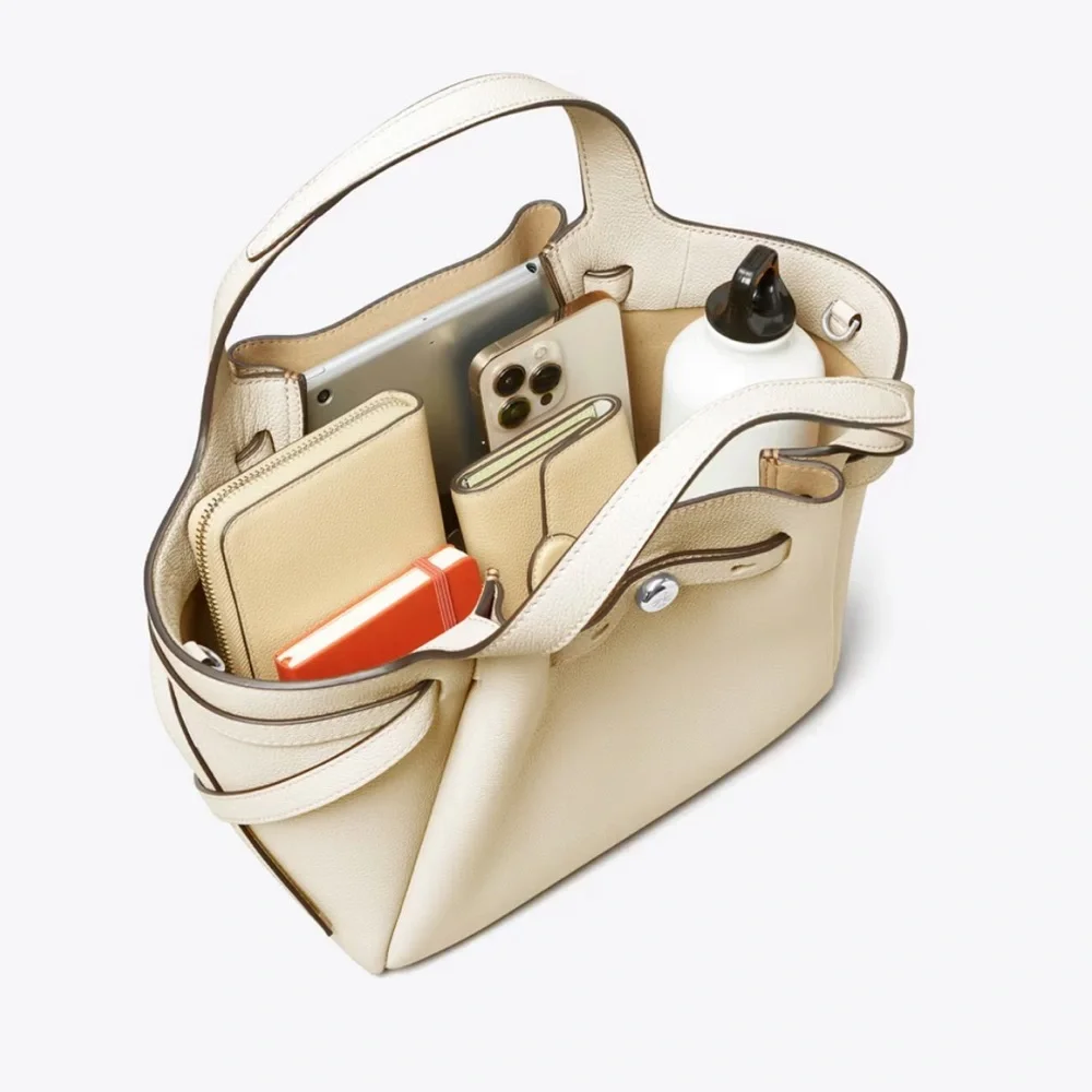 TORY BURCH Small Romy Tote Light Cream Leather Bag Handbag Silver Accents - Picture 11 of 16